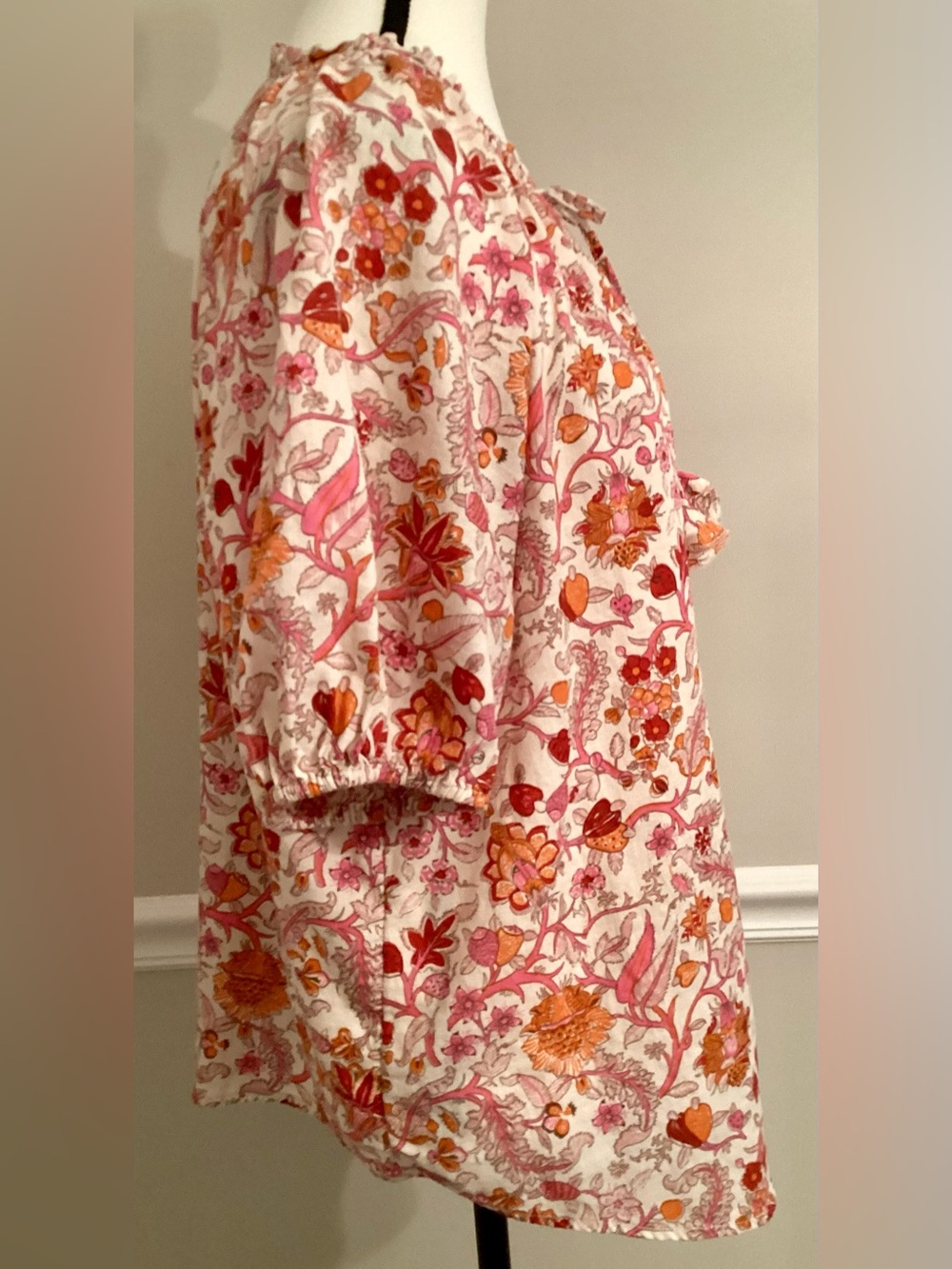 Knox Rose Floral Paisley Peasant Blouse Size L Pink Red Orange Boho Tunic Top - Picture 4 of 9